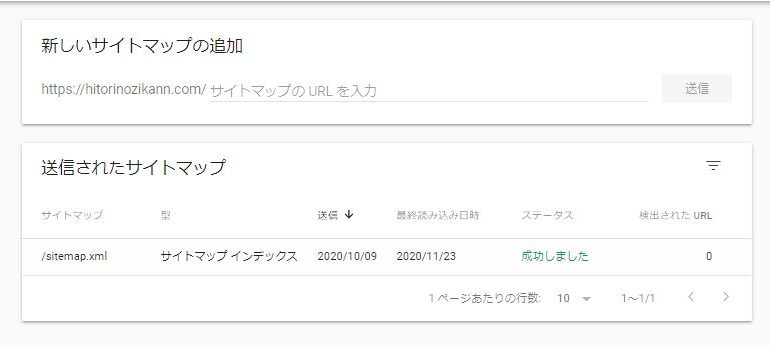 サイトマップ、検出されたURLが０になった