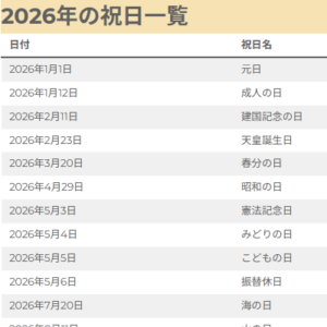 祝日一覧