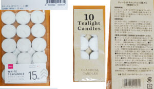 キャンドル（ティーライトキャンドル 購入店舗：seria、ダイソー コーナー：インテリアコーナー 商品材質：DAISO（キャンドル：パラフィン、パーム油、綿。容器：アルミニウム