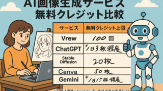 AI画像生成サービスの無料クレジット上限や回復方法を比較。Vrew・Canva・Gemini・チャットGPT・Stablediffusion などの制限と、使い切った後の対処方法をわかりやすくまとめました。AIは難しそうという人は今こそ始めるべき…これを機にクラウドワークスで在宅ワークを始める第一歩としてもオススメ