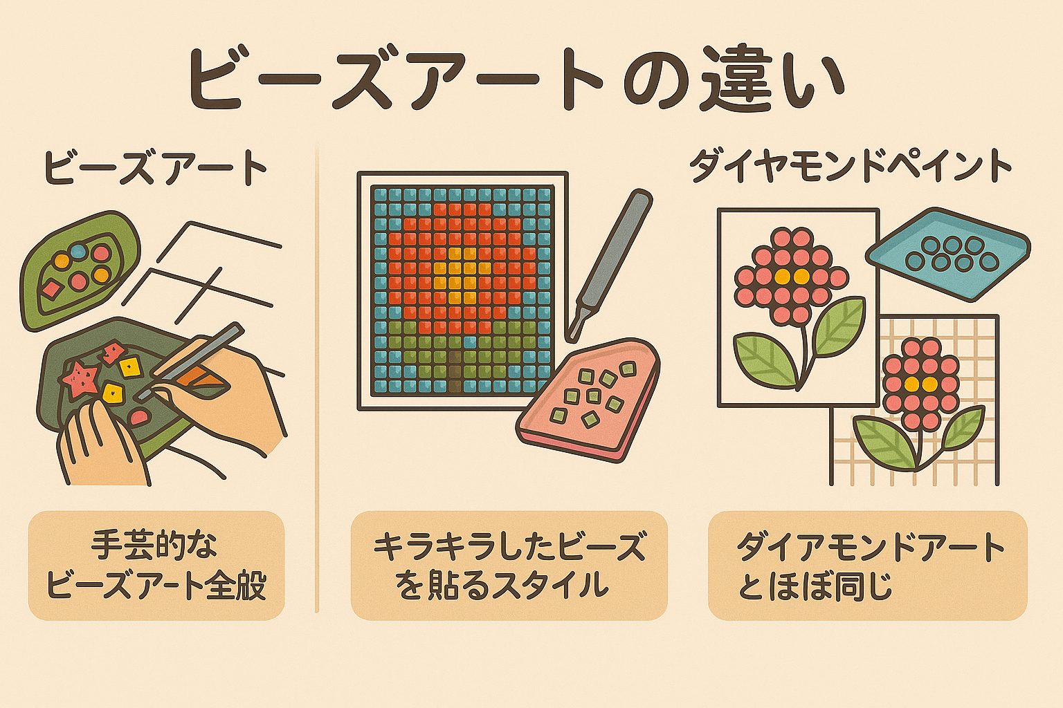 ダイヤモンドアート、ビーズアート、ペイント違い