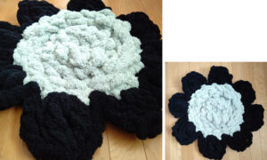 ふわふわジャイアントヤーンで作ったお花のマット 指で編む