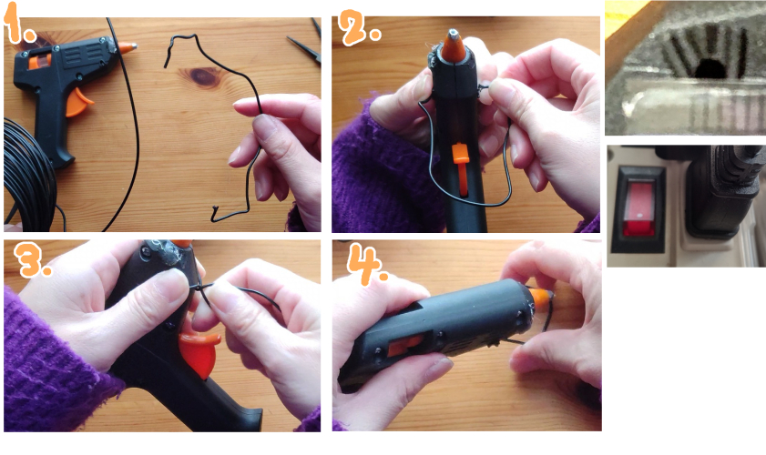 グルーガンのプチ情報.スタンドが外れたら針金で代用できます。