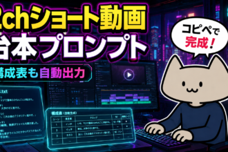2ch風ショート動画台本をAIで自動生成できるプロンプトを公開。台本作成から構成表出力まで対応し、YouTube Shorts挑戦して見るのもいかがでしょうか？カスタマイズしたい場合のアドバイスや、実際の内容、それをもとにVrewを使った動画化例や実際に一部作ってみた動画も掲載中。