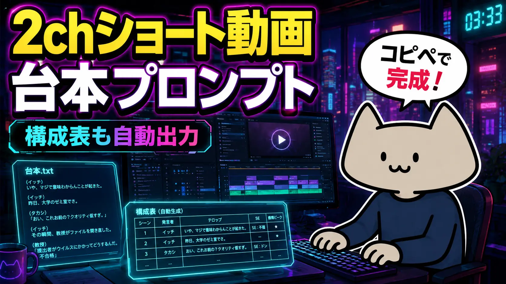 【コピペOK】2chショート動画の台本→構成表まで作れるAIプロンプト