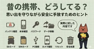 古い携帯ガラケーを処分したときの話。データ移動や、暗証番号