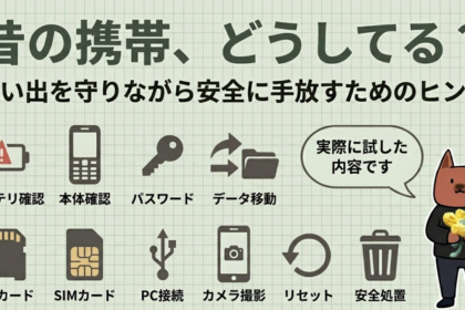 古い携帯ガラケーを処分したときの話。データ移動や、暗証番号